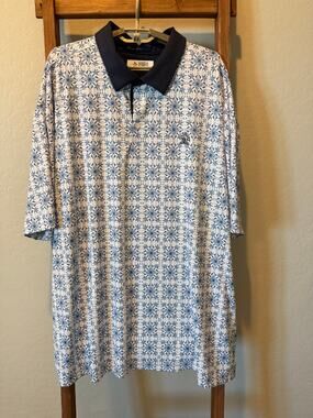 Original Penguin 3XL Golf Polo Shirt Blue White Print Stretch Performance